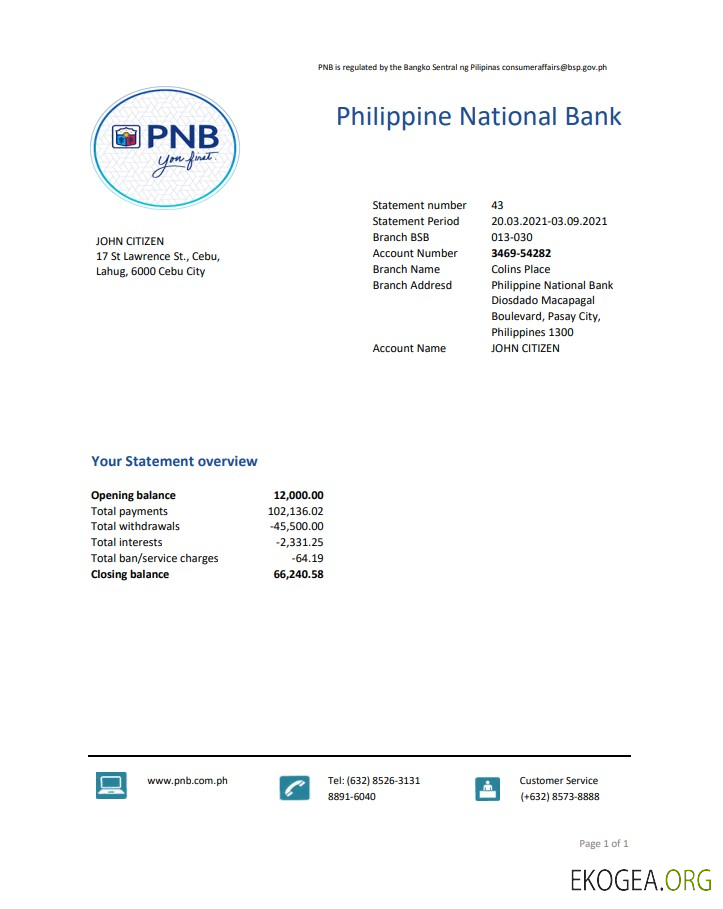 Banque nationale des Philippines (PNB) excel pdf
